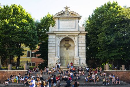 Trilussa Square with fountain. Rome Italy, photo taken on 11th June 2017. The fountain of Ponte Sisto, also known as a fountain of the Hundred Priests, is located in Rome, in Piazza Trilussa.のeditorial素材