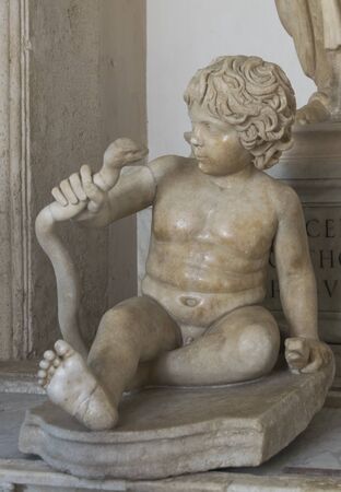 Young boy portrayed as Hercules choking the snakes. Second half of 2nd century AD
Marble.
Photo taken on 13th June 2017, Capitoline museum, Rome, Italy.のeditorial素材
