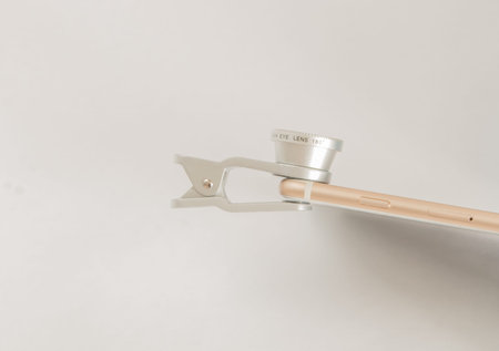 Fisheye macro set for mobile phone white backgroundの写真素材