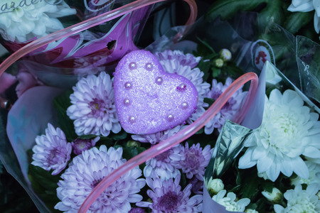 purple heart with pearls decorative chrysanthemum close-up , floral background magicの写真素材