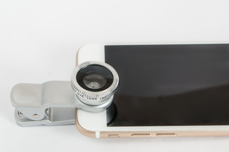 Set fisheye lens for smartphone white background.の写真素材