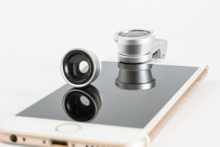 Set fisheye lens for smartphone white background.の写真素材