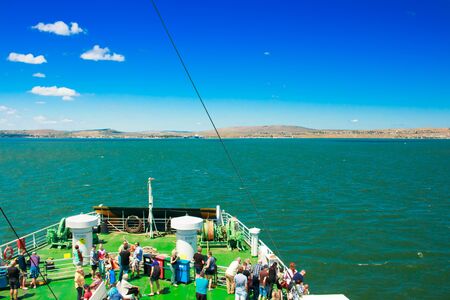 Russia Crimea Kerch Strait July 23 2016: people on the ferry crossing from the port of the Caucasus to the port of Crimeaのeditorial素材