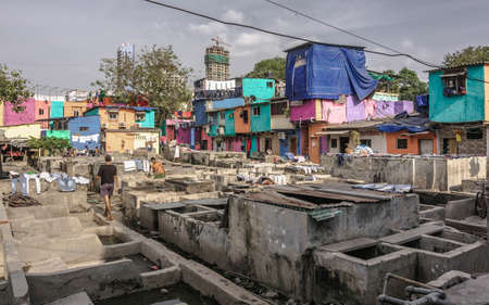 Dhobi Ghat open-air laundry in Mumbai, Indiaのeditorial素材