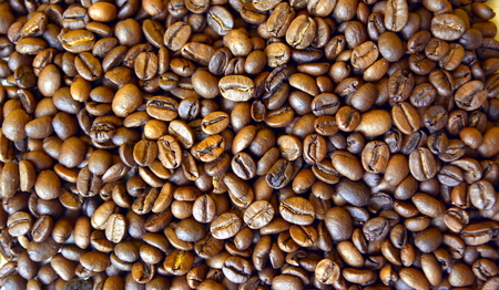 Roasted coffee beans, can be used as a background.の写真素材