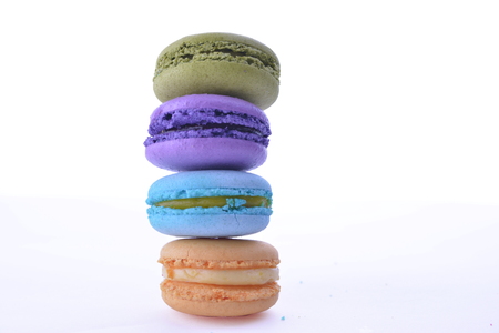 Sweet and colourful french macaroons or macaron on white background, Dessert&の写真素材