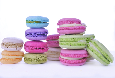 Colourful french macaroons or macaron on white background, Dessert.の写真素材