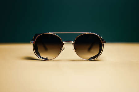 sunglasses in steampunk style with on dark backgroundの写真素材