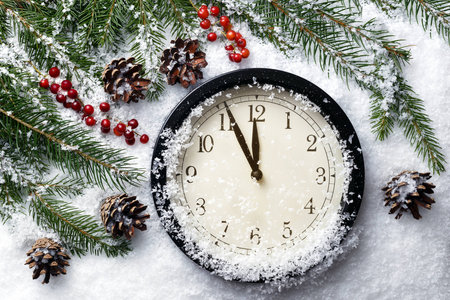 christmas or new year's clock. the last moments before midnight.の写真素材