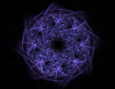 Interplay of abstract fractal forms on the subject of nuclear physics science and graphic design.