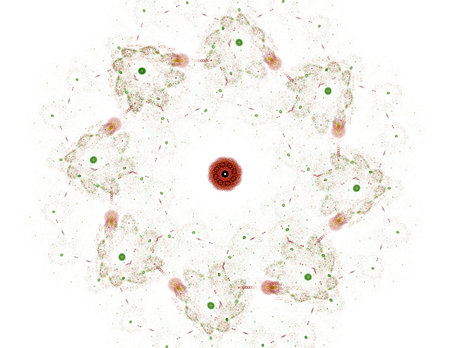 Interplay of abstract fractal forms on the subject of nuclear physics science and graphic design.