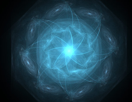 Elementary Particles series. Interplay of abstract fractal forms on the subject of nuclear physics science and graphic design.の写真素材