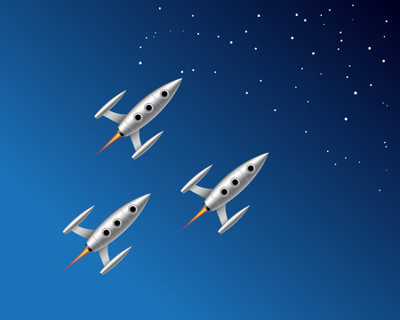 illustration of a flying three rockets in the starry skyのイラスト素材