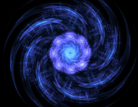 Interplay of abstract fractal forms on the subject of nuclear physics science and graphic design.