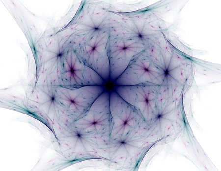 Interplay of abstract fractal forms on the subject of nuclear physics science and graphic design.