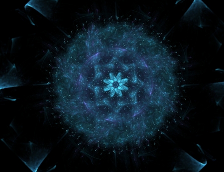 Particles of abstract fractal forms on the subject of nuclear physics science and graphic design. Geometry sacred futuristic quantum digital hologram texture in development wave surreal design.の写真素材