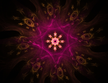 Particles of abstract fractal forms on the subject of nuclear physics science and graphic design. Geometry sacred futuristic quantum digital hologram texture in development wave surreal design.の写真素材