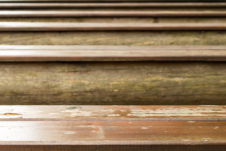 Close-up picture of an old wooden benchの写真素材