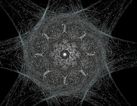 3D illustration particles of abstract fractal forms on the subject of nuclearの写真素材