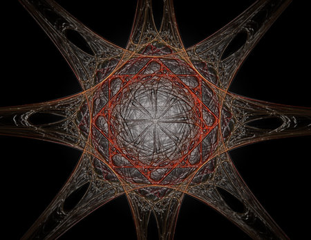 Particles of abstract fractal forms on the subject of nuclear physics science and graphic design. Geometry sacred futuristic quantum digital hologram texture in development wave surreal design.の写真素材