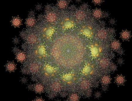 Lacy colorful clockwork pattern. Digital fractal art design.
