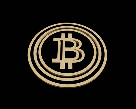 3D rendering golden coin with bitcoin sign. Money and finance symbol. 3D illustration isolated on black background.の写真素材
