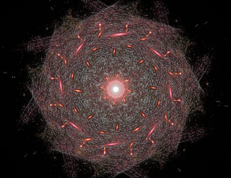 Visually attractive backdrop made of conceptual grids curves and fractal elements