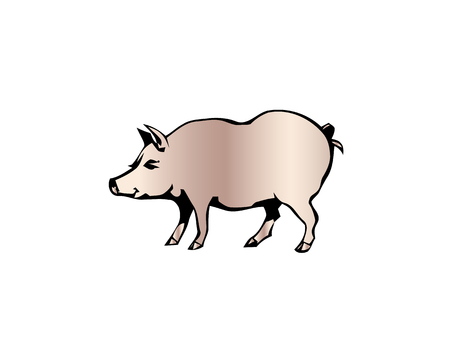 Cheerful pig. Funny pig vector. Domestic isolated mammal, agriculture cute pink pig and piggy snout, small icon funny young cartoon animal. Rural silhouette farm animal cartoon cute pig.のイラスト素材