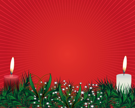 Christmas candle combined width Christmas tree branches, candy and bows.のイラスト素材