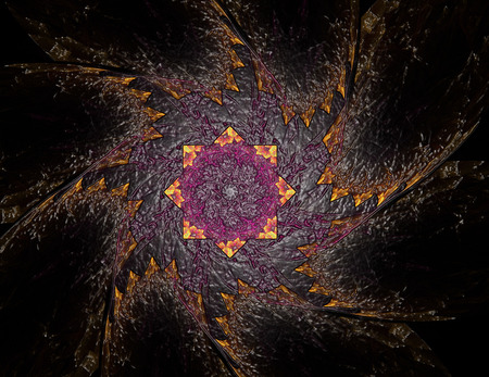 Lacy colorful clockwork pattern. Digital fractal art design. Abstract design of sacred symbols signs geometry. Designs of astrology alchemy magic. Geometric Spiral. Abstract Colorful Fractal Texture.の写真素材