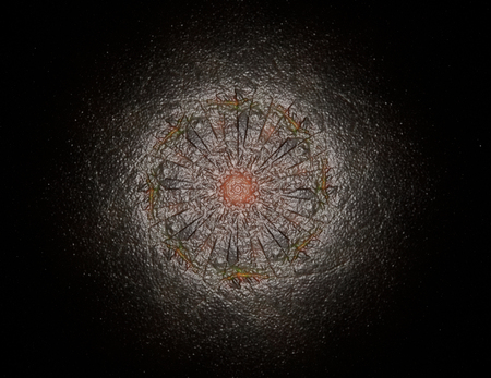 An abstract computer generated modern fractal design on dark background. Abstract fractal color texture. Digital art. Abstract Form & Colors. Abstract fractal element pattern for your design. Soft color triangle spiral with dynamic shapeの写真素材