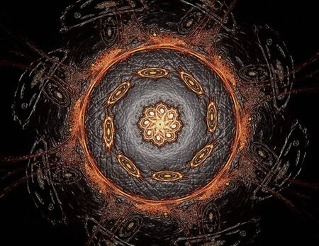 Particles of abstract fractal forms on the subject of nuclear physics science and graphic design. Geometry sacred futuristic quantum digital hologram texture in development wave surreal design.の写真素材