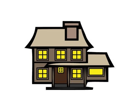 Vector illustration of cool detailed brown house icon isolated on white background.のイラスト素材