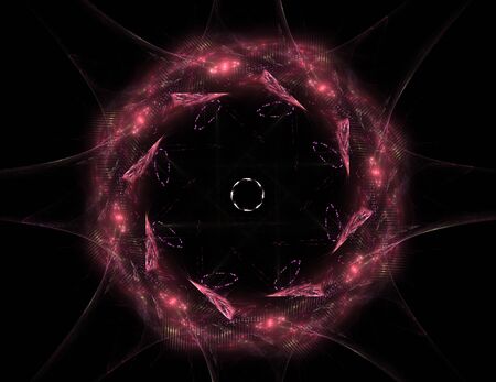 Particles of abstract fractal forms on the subject of nuclear physics science and graphic design. Geometry sacred futuristic quantum digital hologram texture in development wave surreal design.の写真素材