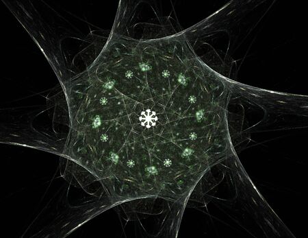 Particles of abstract fractal forms on the subject of nuclear physics science and graphic design. Geometry sacred futuristic quantum digital hologram texture in development wave surreal design.の写真素材