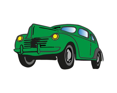 Retro car. Green color. Front view. The silhouette of the car. Perfect for execution sites and interfaces programs in retro style or hipsters.のイラスト素材