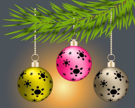 Christmas balls on the branches of a tree. Vector illustration.のイラスト素材