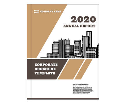 Annual report project with city silhouette in the background. Ready as a template for further commercial use. Layout with business icons.のイラスト素材