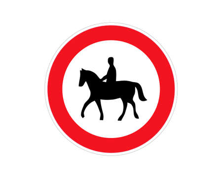 No riding a horse Prohibiting sign not fleeing horses rider Equestrians Do not enter or cross forbidden to entry for jockey Stop road sign, horses are not allowed Flat vector gallop pictogram No banのイラスト素材