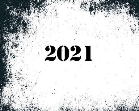 2021 text design Black color, Collection of Happy New Year and happy holidays, lettering design element, handwritten isolated on white background. Calendar 2021のイラスト素材