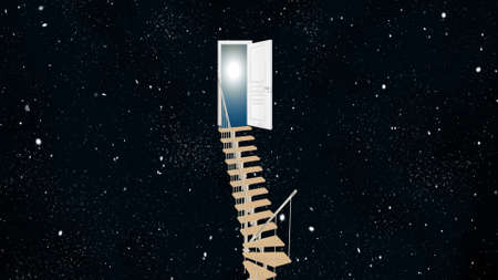 New green worlds behind the door. 3d illustrationの写真素材