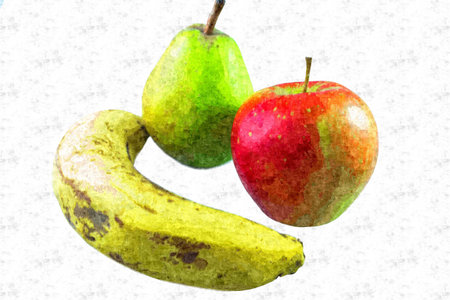 oil painting fruits on white backgroundの写真素材