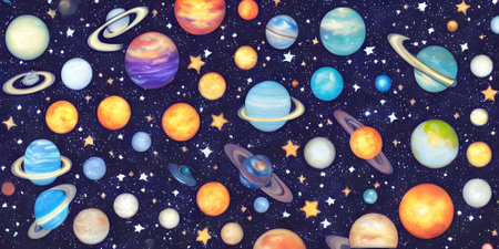 Comparison of planetary satellites on a black background. Moons of different sizes with craters on the surface. Composite image of solar system objects.の写真素材