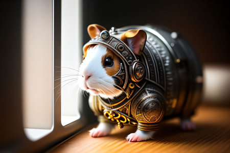 Cute guinea pig made out of metal generated by AI.の素材
