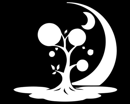 Black and white tree on the Yin Yang symbolのイラスト素材