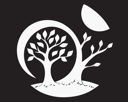 Black and white tree on the Yin Yang symbolのイラスト素材