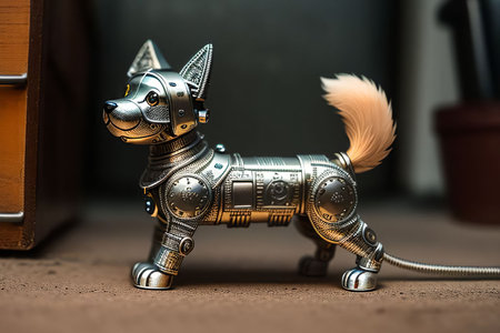 Cute dog made out of metal generated by AI.の素材