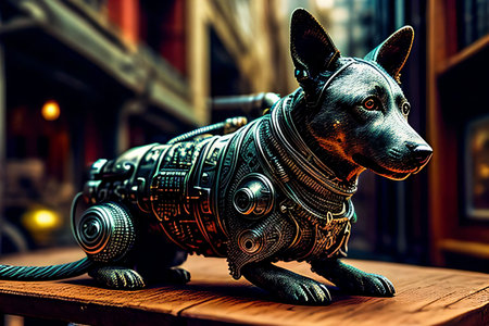 Cute dog made out of metal generated by AI. Robot dog.の素材