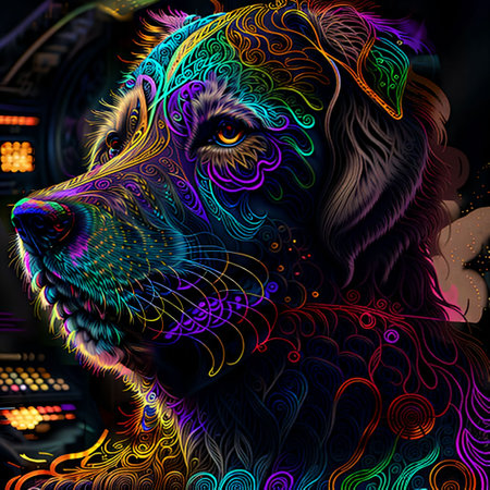 Pit bull in neon colors. Generative AIの素材