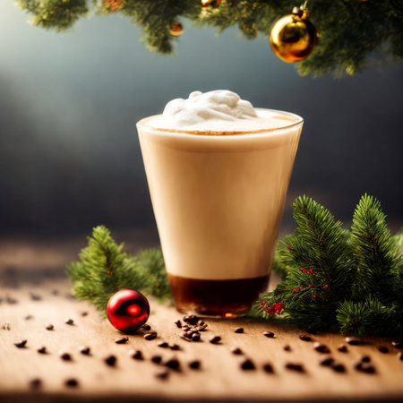 Vienna coffee A glass of coffee with whipped cream and a cup of coffee on a wooden table. AI generationの素材